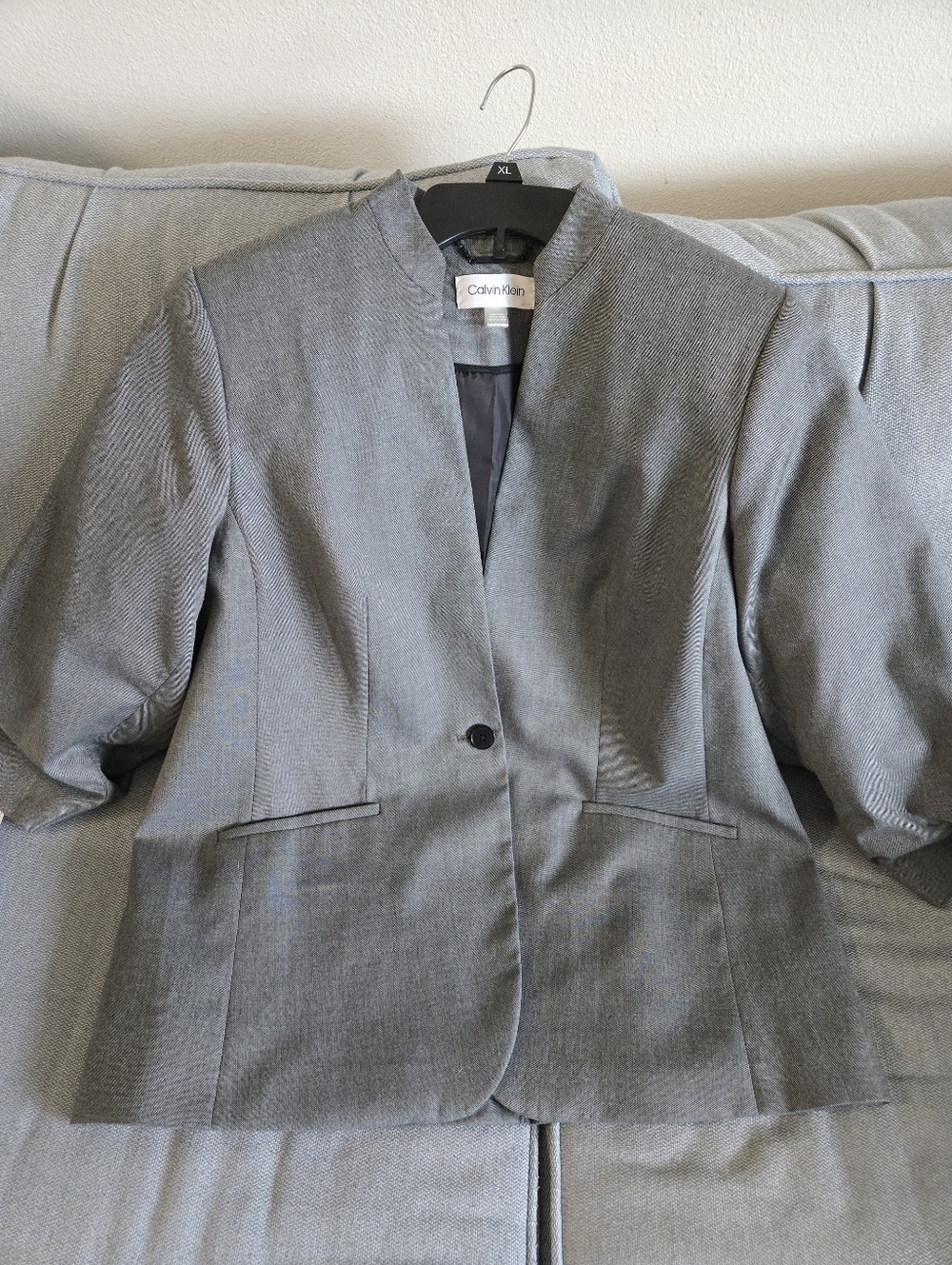 Calvin Klein Women's Gray Single-Button Collarless Blazer